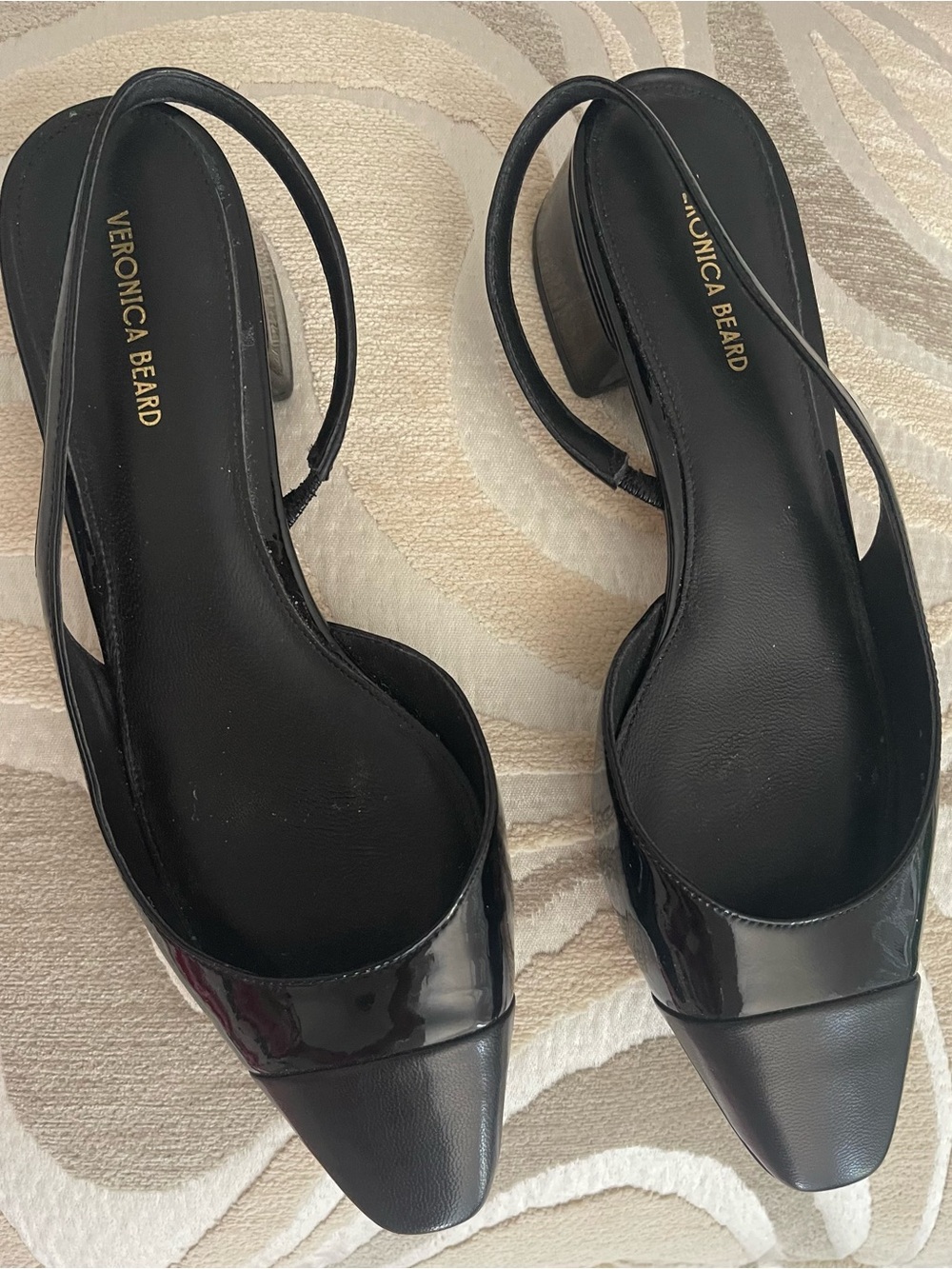 Veronica Beard Black Patent & Leather Slingback Block Heels